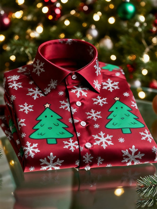 Men's  Christmas Long Sleeve Button-Down Shirt
