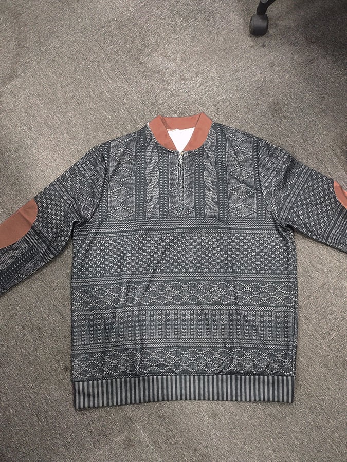 Men's Vintage Knit Print Zip-Up Sweatshirt