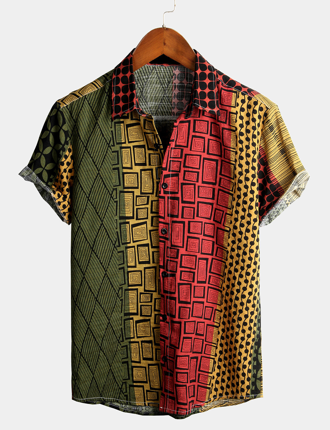 Men's Geometric Print Beach Short Sleeve Shirt