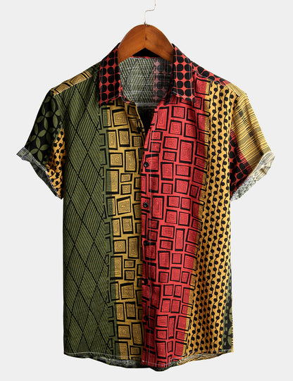 Men's Geometric Print Beach Short Sleeve Shirt