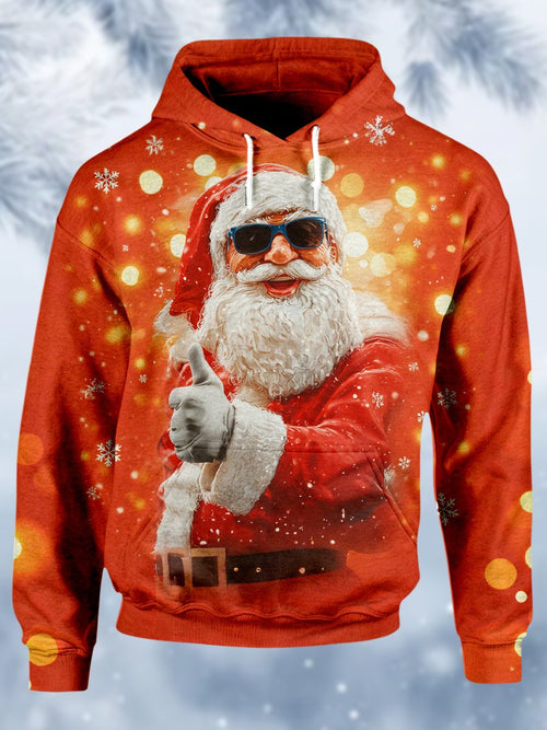 Men's Retro Christmas American Flag Fleece Hoodie