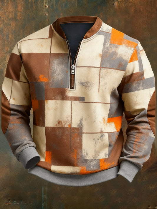 Men's Casual Geometric Color Block Print Sweatshirt