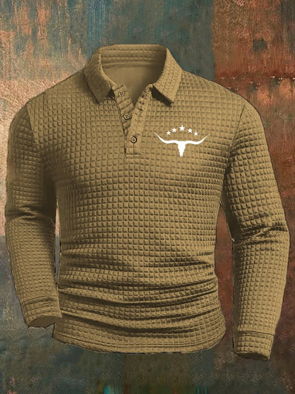 Men's Western Cow Head Design Casual Square Fabric Polo Shirt