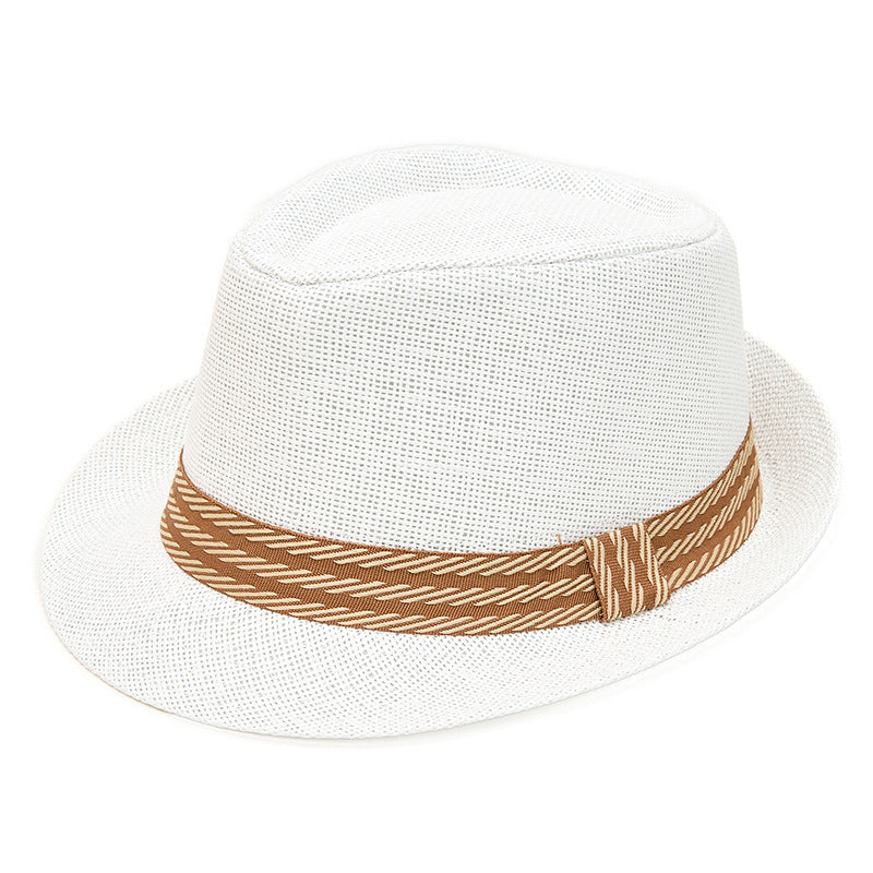 Men's Retro Stripe Decor Short-Brim Sun Protection Straw Hat