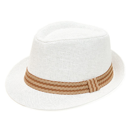 Men's Retro Stripe Decor Short-Brim Sun Protection Straw Hat