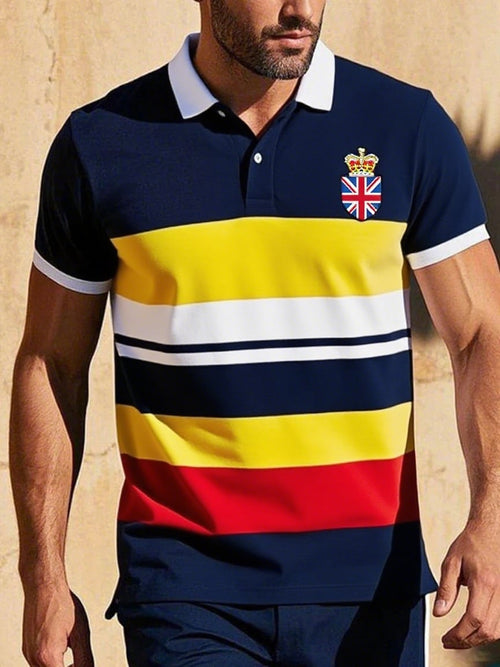 Men's Business Casual Union Jack Button Short Sleeve Polo Shirt