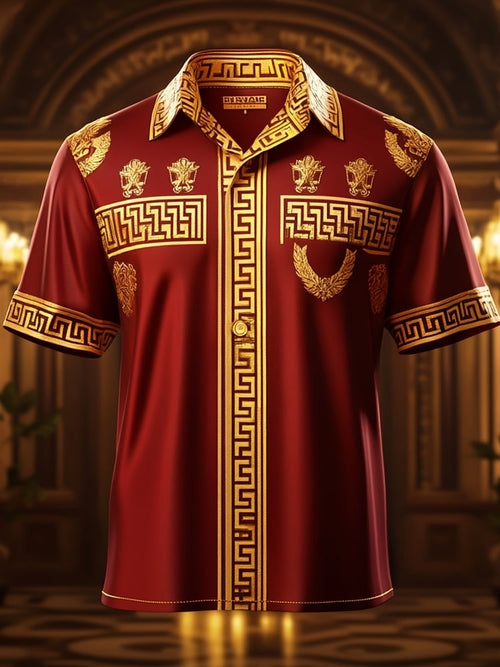 Men's Satin Luxe Print Short Sleeve Button Shirt