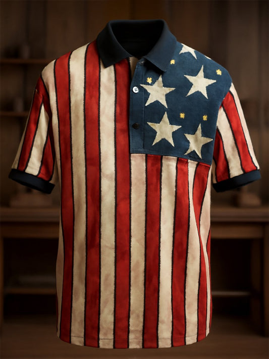 Men's Independence Day Button Short Sleeve Polo Shirt