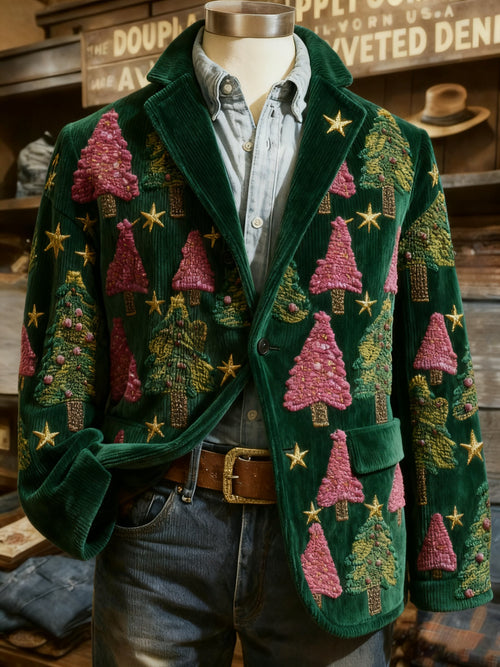 Men's Vintage Christmas Print Casual Jacket