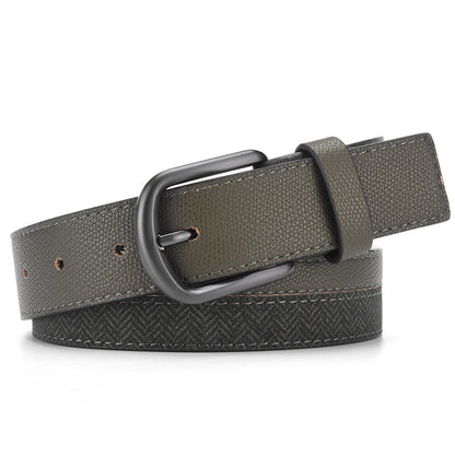 Men's Herringbone Splicing Metal Pin Buckle PU Leather Belt