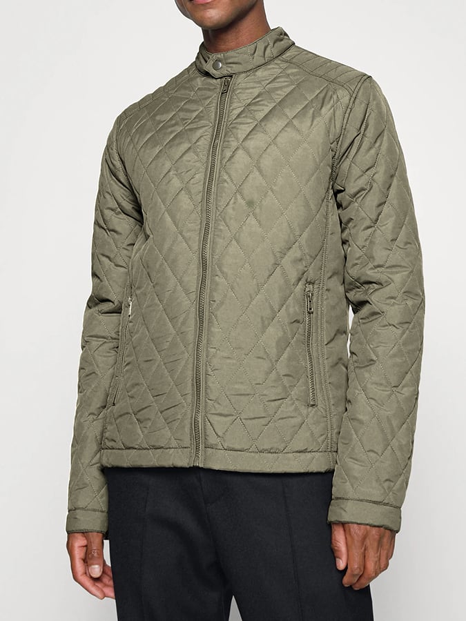 Men's Light Cotton Clothes Casual Diamond Shaped Stand-up Collar Coat Fashion Cotton-padded Jacket