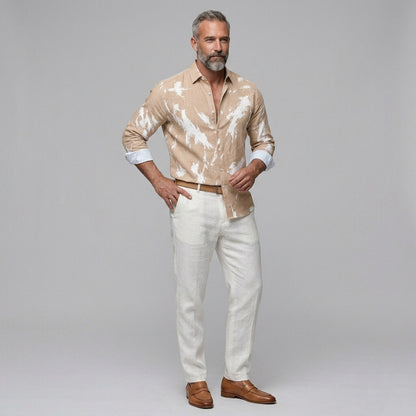 Men's Abstract Print Turndown Collar Button-up Long Sleeve Shirt