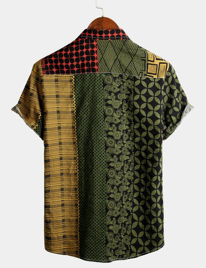 Men's Geometric Print Beach Short Sleeve Shirt