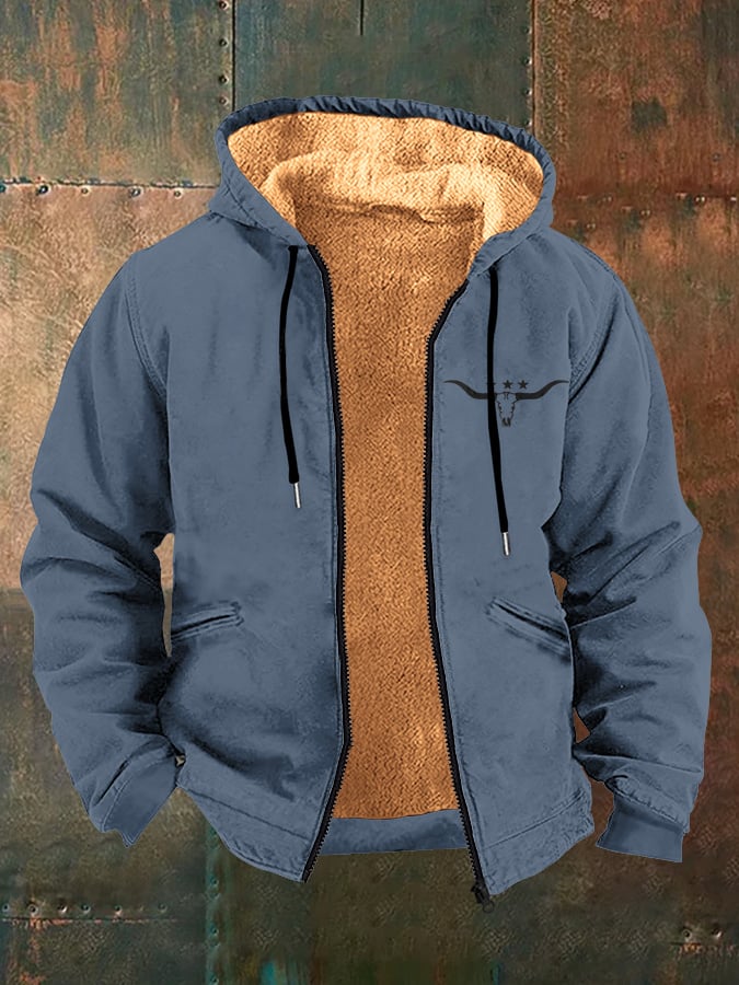 Men's Vintage Western Print Arctic Fleece Zip-Up Jacket