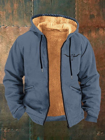 Men's Vintage Western Print Arctic Fleece Zip-Up Jacket