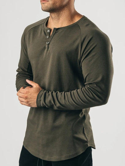 Men's Casual and Comfortable Henley Long-Sleeved T-Shirt