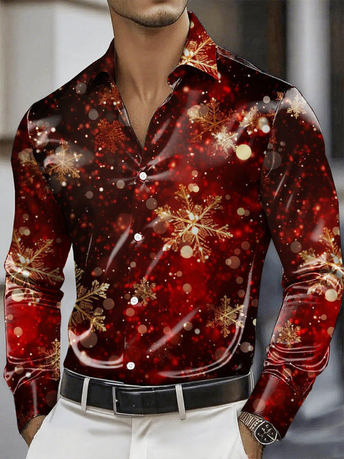 Men's Christmas Satin Luxe Long Sleeve Button Down Shirt