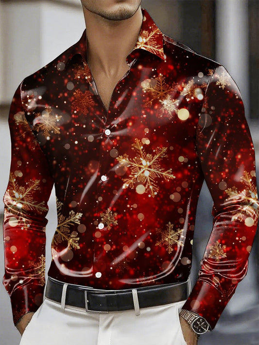 Men's Christmas Satin Luxe Long Sleeve Button Down Shirt