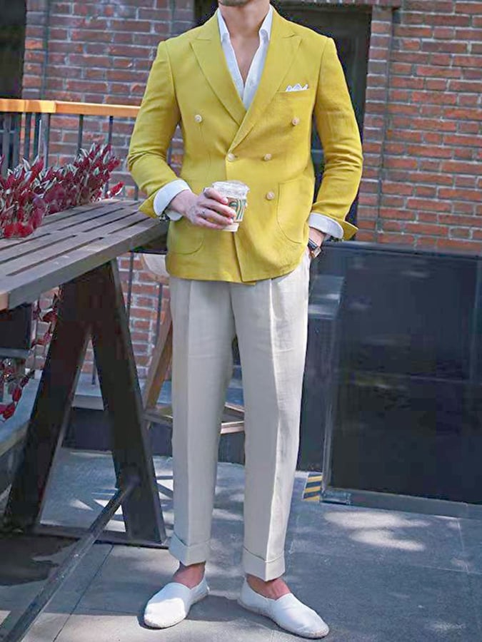 Men's Vintage Double-Breasted Solid Color Gentleman's Business Suit Jacket