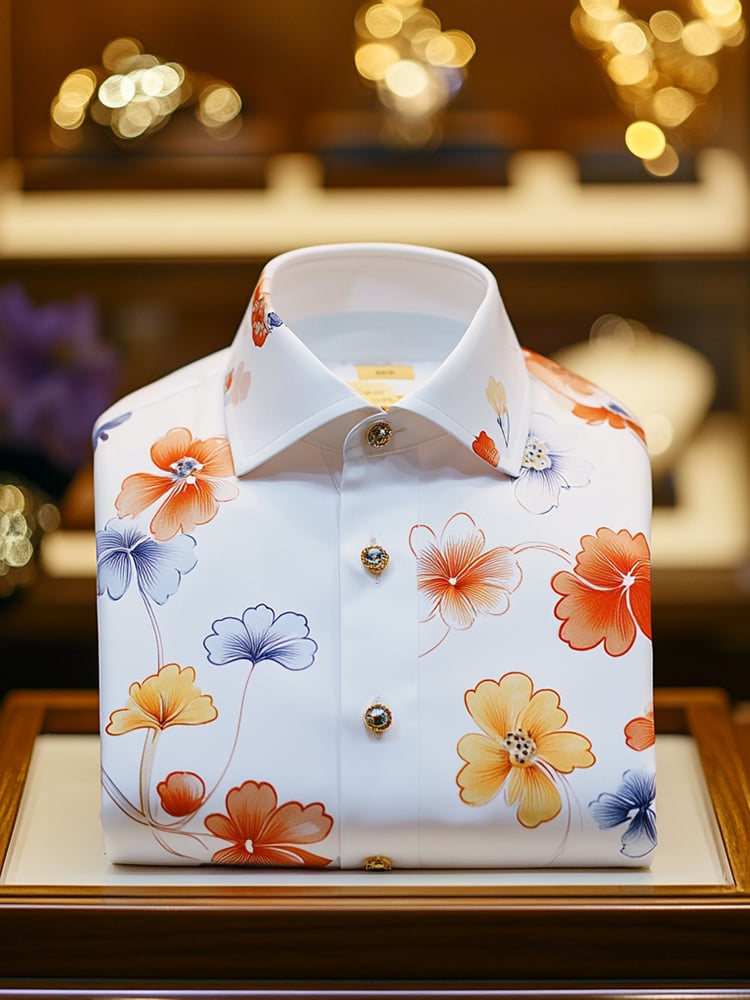 Men's Business Casual Floral Lapel Short Sleeve Shirt