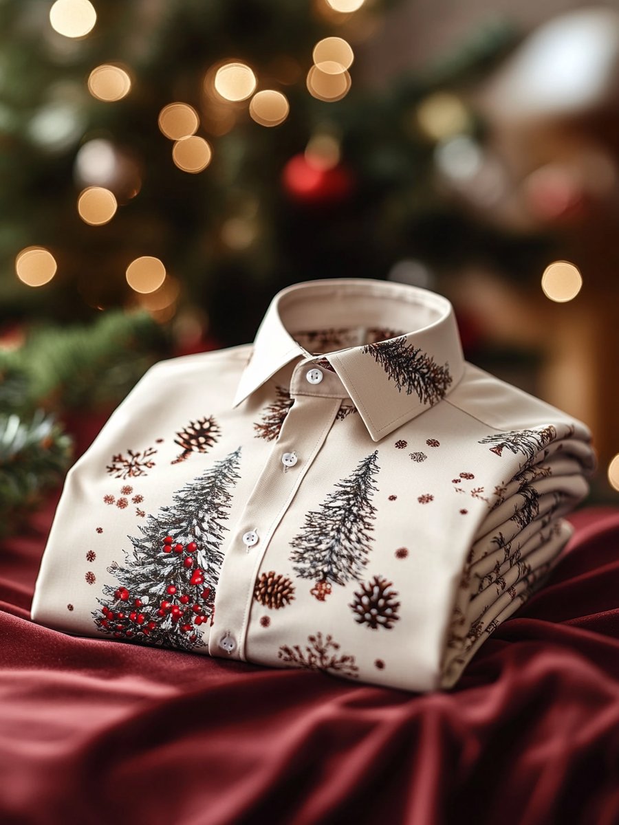 Christmas Men's Business Luxury Pine Cone Long Sleeve Shirt