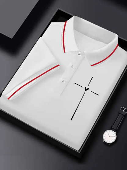 Men's Retro Faith Cross Print Polo Shirt