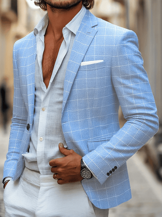 Men's Fashionable Plaid Design Single-Breasted Pocket Design Casual Suit