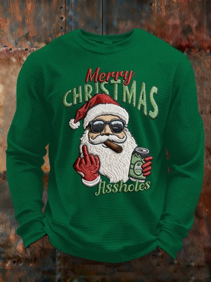 Men's Merry Christmas Assholes Printed Casual Long-Sleeved Top