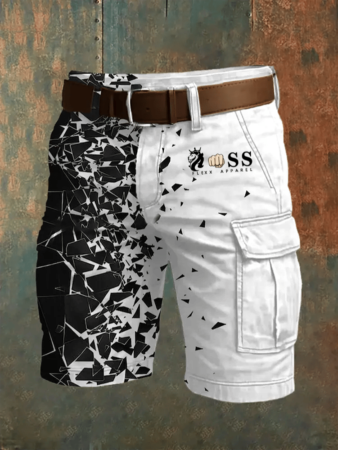 Men's Retro Letter Print Multi-Pocket Design Cargo Shorts