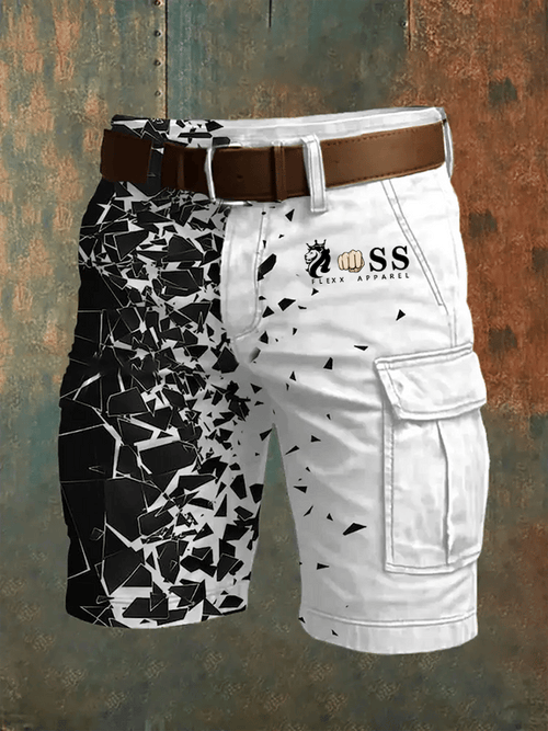 Men's Retro Letter Print Multi-Pocket Design Cargo Shorts