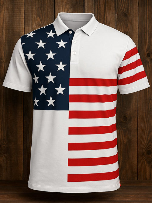 Men's Business Casual Independence Day Button Short Sleeve Polo Shirt