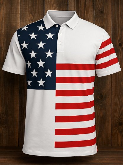 Men's Business Casual Independence Day Button Short Sleeve Polo Shirt