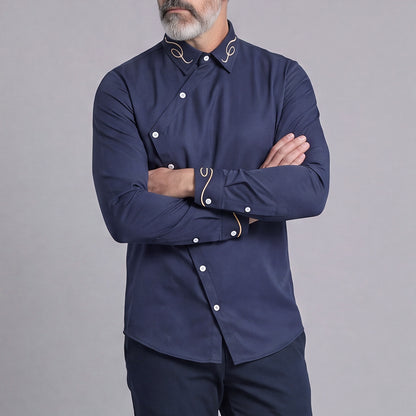 Men's Casual Solid-Color Slim-Fit Long-Sleeve Shirt