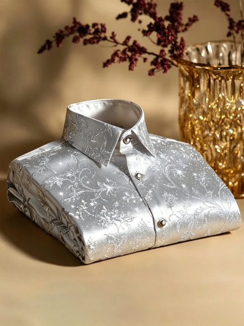 Men's Satin Luxury Vintage Business Long Sleeve Shirt