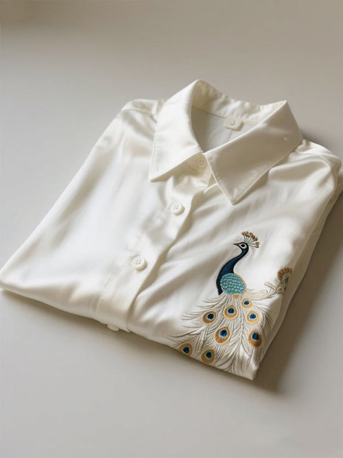 Men's Business Casual Peacock Lapel Short Sleeve Shirt