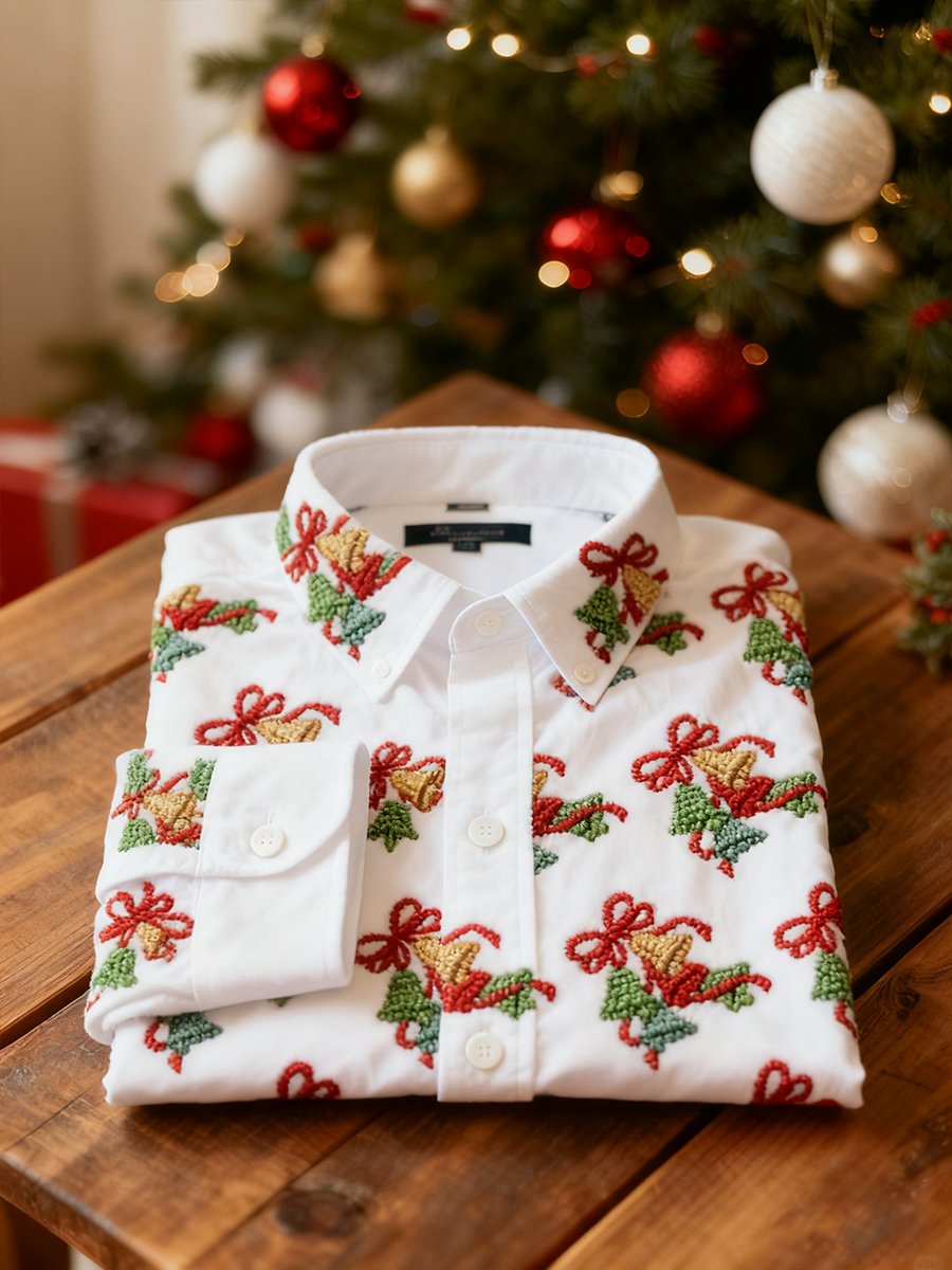 Men's Business Christmas Bell Long-Sleeve Shirt