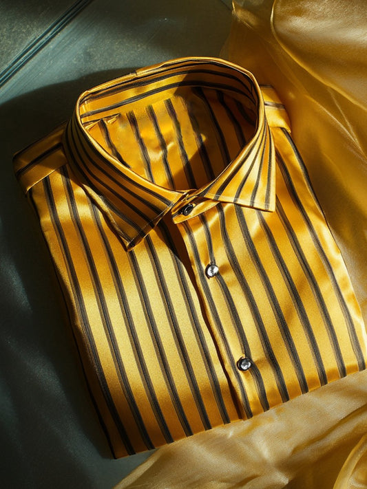 Men's Silk Stripe Luxury Business Long Sleeve Shirt