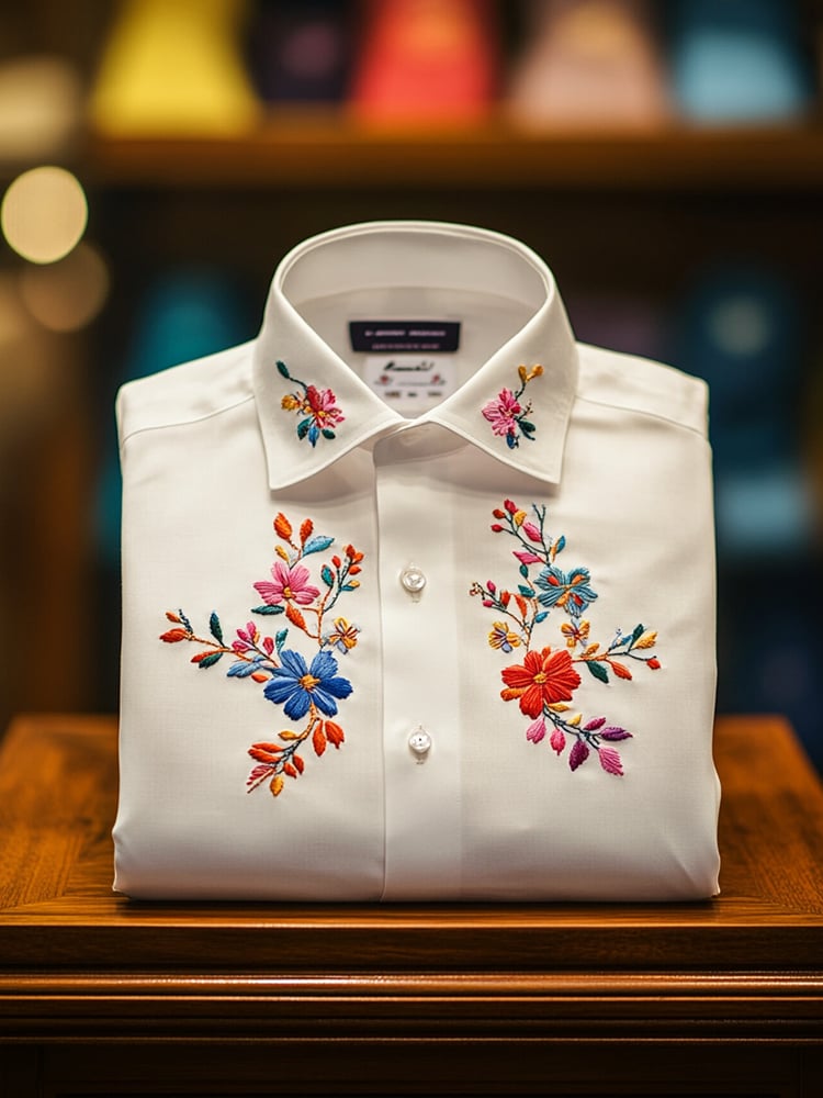 Men's Business Casual Floral Lapel Short Sleeve Shirt