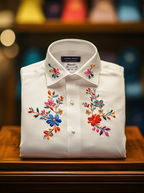 Men's Business Casual Floral Lapel Short Sleeve Shirt
