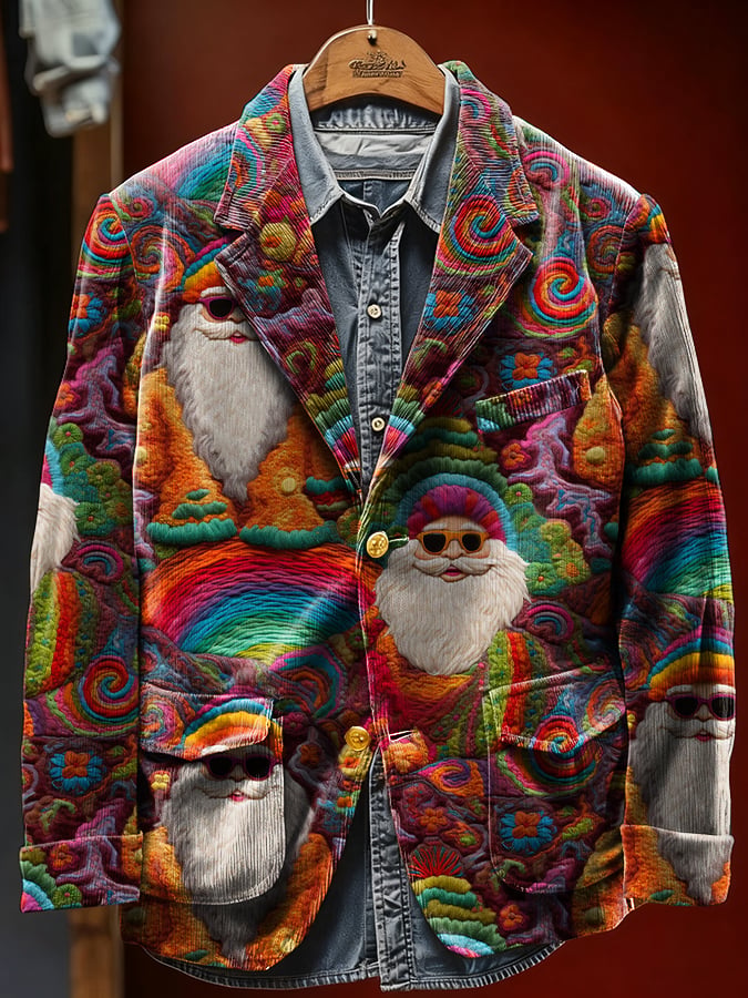 Men's Retro Christmas Art Print Casual Blazer
