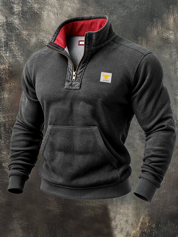 Men's Retro Contrast Color Comfort Zip-Up Sweatshirt