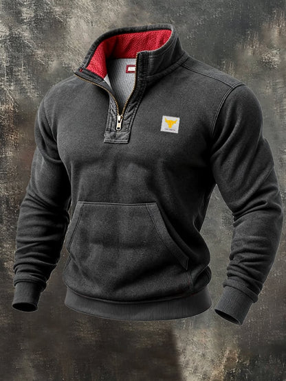 Men's Retro Contrast Color Comfort Zip-Up Sweatshirt