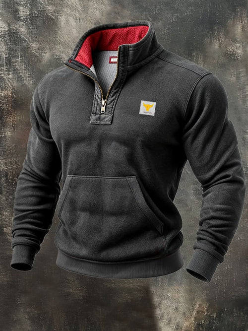 Men's Retro Contrast Color Comfort Zip-Up Sweatshirt