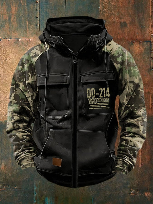 Men's Vintage Veteran Print Multi-Pocket Jacket