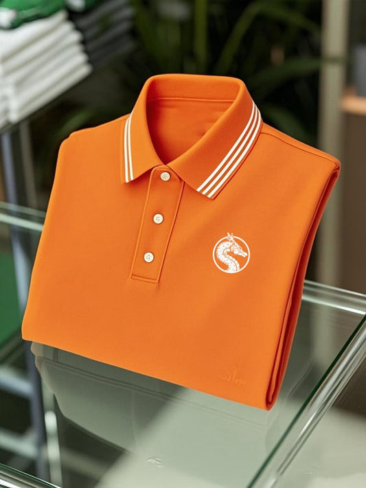 Men's Business Casual Logo Button Short Sleeve Polo Shirt