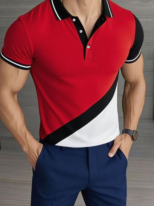 Men'S Casual Classic Contrast Color Business Short-Sleeved Polo Shirt