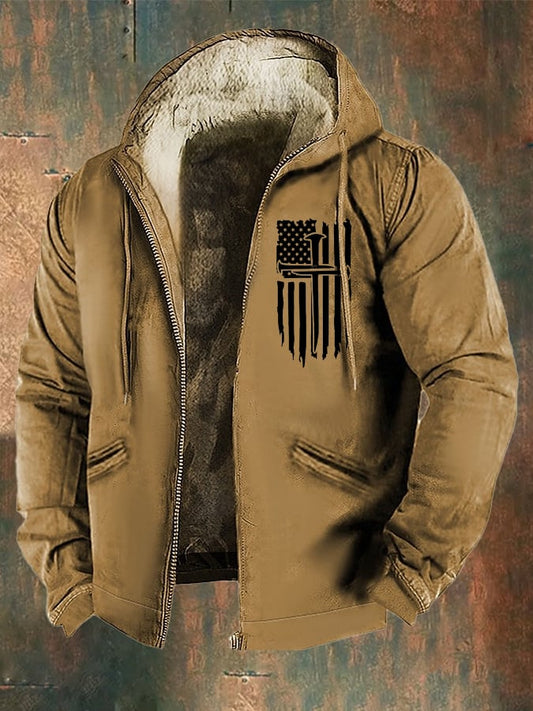 Men's Fashion Loose Lined Western Flag Printed Zipper Jacket