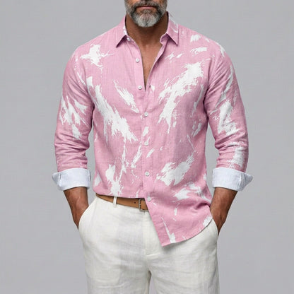 Men's Abstract Print Turndown Collar Button-up Long Sleeve Shirt