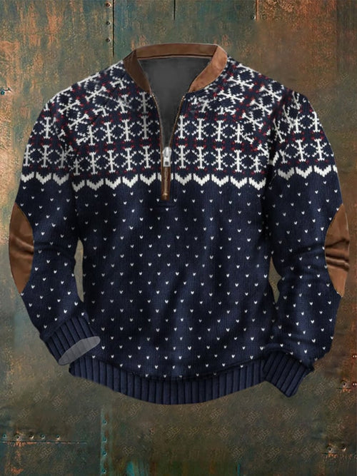 Men's Vintage Knitted Jacquard Design Printed Zipper Collar Sweatshirt