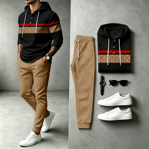 Men's Black Hooded Sweatshirt and Pants Set